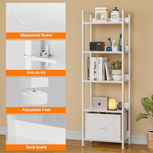Furologee Tall Narrow Bookcase With Drawer - Image 4