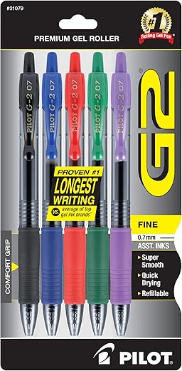 Pilot G2 Premium Gel Roller Pens, 5-Pack