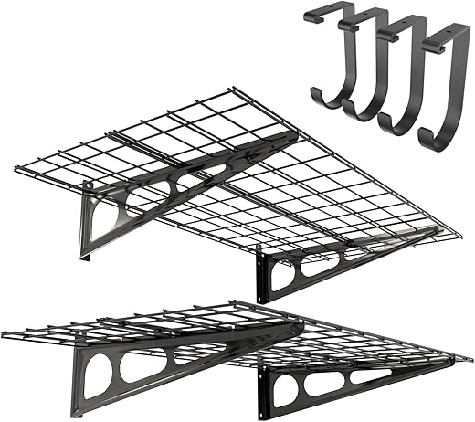 FLEXIMOUNTS Garage Shelving With Hooks, Black