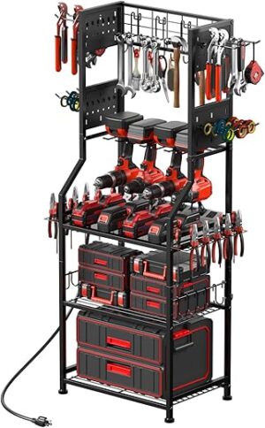 CCCEI Garage Tool Organizer Stand With Charging Station