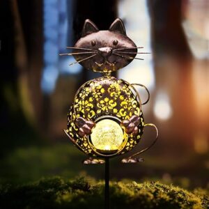 KAIXOXIN Garden Solar Cat Crackle Glass Lights