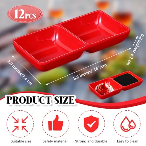 Gejoy Dual Sauce Bowls With Two Compartments (12, Red) - Image 2