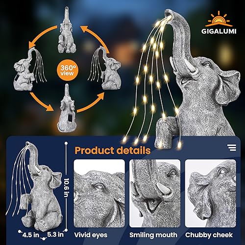 GIGALUMI Elephant Solar Garden Decor Statue - Image 3