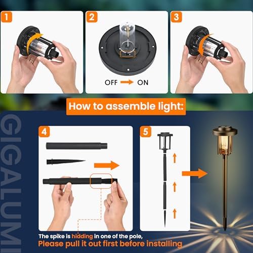 GIGALUMI Solar Pathway Lights, 12 Pack Outdoor - Image 5
