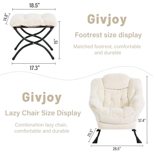 Givjoy Plush Lazy Chair With Ottoman - Image 3