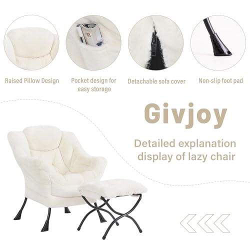 Givjoy Plush Lazy Chair With Ottoman - Image 4