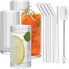ALINK Glass Cups With Straws, 12 OZ Ribbed