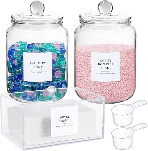 LANDNEOO Glass Jars And Dryer Sheet Holder
