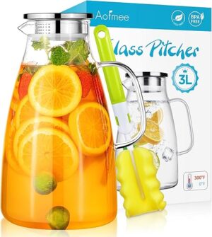 Aofmee Glass Water Pitcher With Lid, 100 Oz