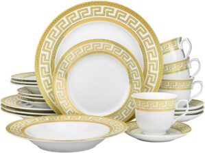 Euro Porcelain Gold 60 Piece Dinnerware Set 'Greek Key'