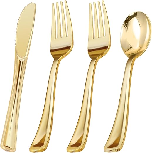 BESTVIP Gold Disposable Cutlery Set, 200PCS