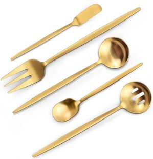 VANVRO Gold Matte Silverware Set, 5-Piece Stainless Steel