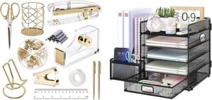 EOOUT Gold Office Supplies Desk Combo Set