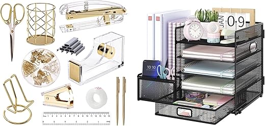 EOOUT Gold Office Supplies Desk Combo Set