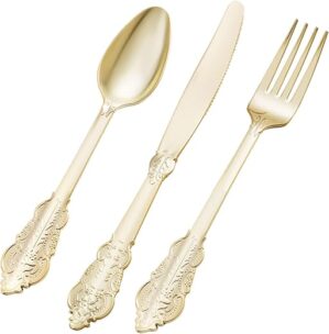 Bestluck Gold Plastic Silverware For 25 Guests