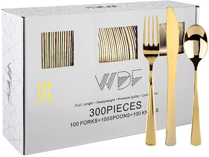 WDF Gold Plastic Silverware Set - 300 Pieces