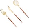 Lullaby Gold Plastic Silverware With Wood Grain Handle