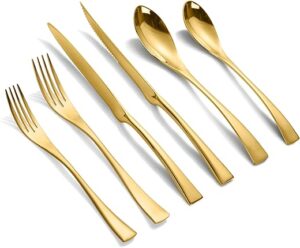 Lemeya Gold Silverware Set, 24-Piece Stainless Steel