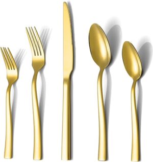 BRIOUT Gold Silverware Set, 40 Piece Stainless Steel Flatware