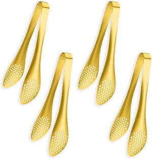 IAXSEE Gold Stainless Steel Serving Tongs 9 Inch