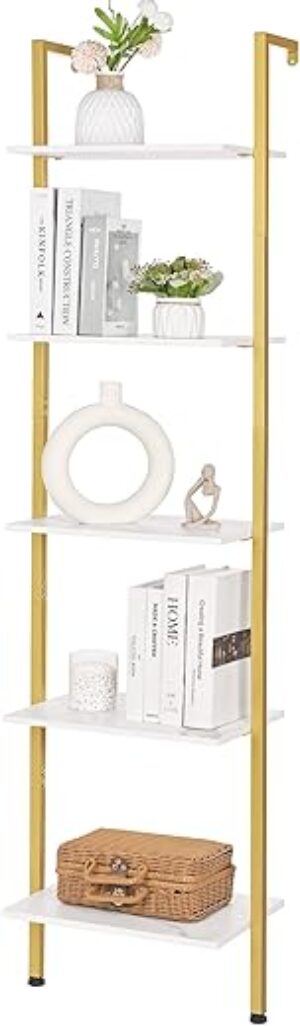 ELYKEN Gold & White 5-Tier Wall Bookshelf