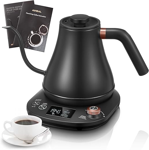 Aiheal Gooseneck Kettle With Temperature Control, Matte Black