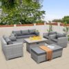 WAROOM Gray Rattan Outdoor Sofa Set 7 Pieces