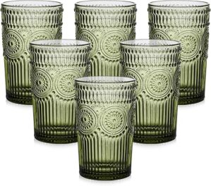 ZMOWIPDL Green Textured Flower Design Glass Tumblers