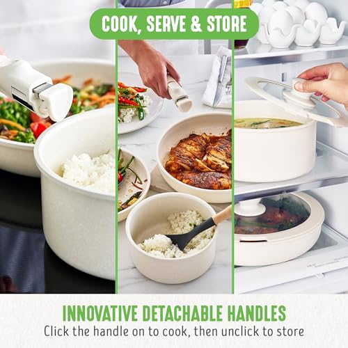 GreenLife 10-Piece Ceramic Nonstick Cookware Set, Detachable Handle - Image 5