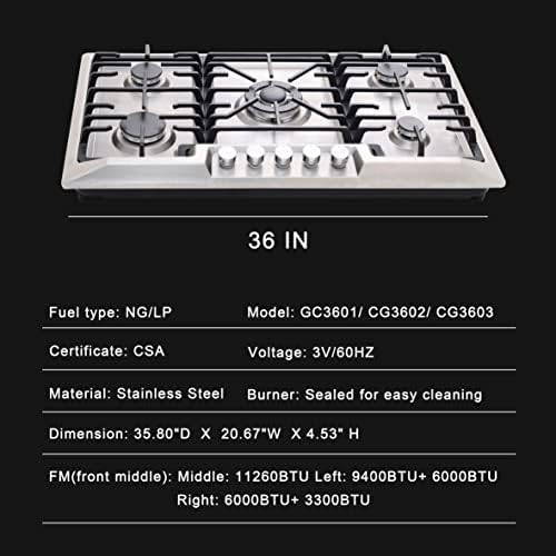 GUIDTOP 36-Inch Stainless Steel Gas Cooktop - Image 3