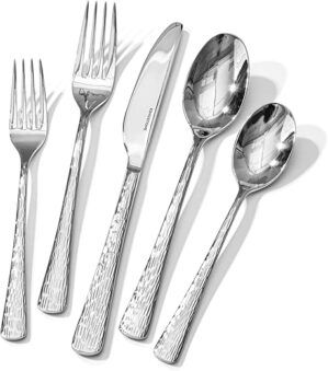 KINGSTONE Hammered Silverware Set, 18/10 Stainless Steel