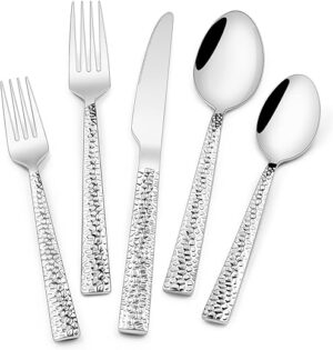 EWFEN Hammered Silverware Set, 40-Piece Stainless Steel