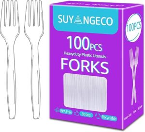 SUYANGECO Heavy Duty Clear Plastic Forks Set