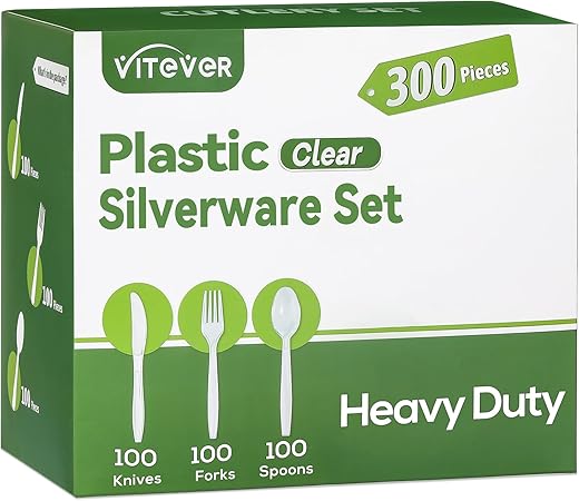 VITEVER Heavy Duty Clear Plastic Silverware Set