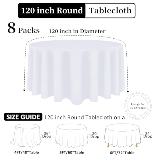 Heneger 8 Pack White Round Tablecloth 120 - Image 2