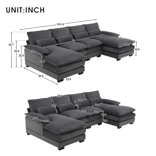 HFRUUWSEHJJKK U-Shaped Sectional Sofa With Pillows - Image 3