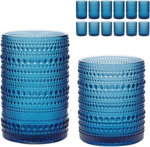 HomeVogue Hobnail Drinking Glasses Set, 12oz & 15oz