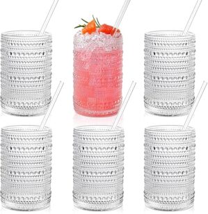 KMIGRUAN Hobnail Drinking Glasses Set, 15oz Vintage