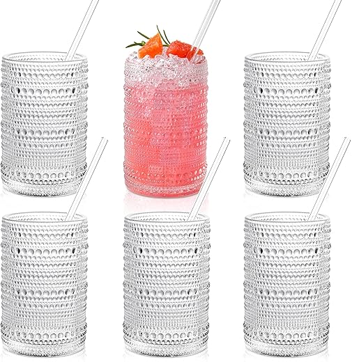 KMIGRUAN Hobnail Drinking Glasses Set, 15oz Vintage