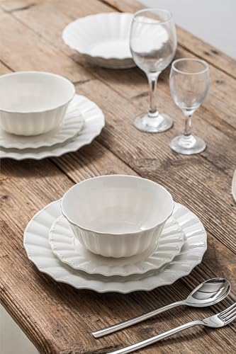 HOMBENE Porcelain Dinnerware Set, 16 Piece, Wavy Pattern - Image 5