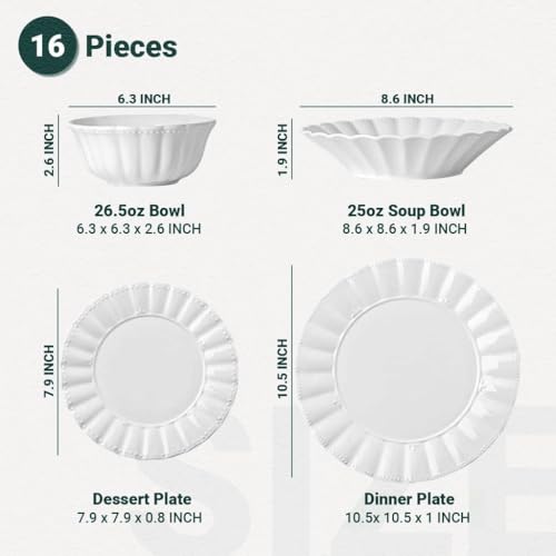 HOMBENE Porcelain Dinnerware Set, 16 Piece, Wavy Pattern - Image 2