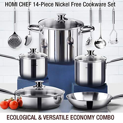 HOMICHEF 14-Piece Nickel Free Stainless Steel Cookware Set - Image 2