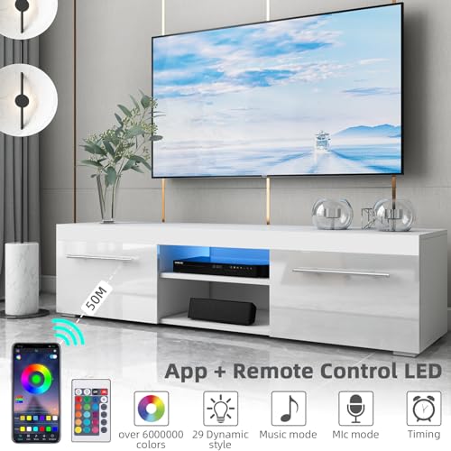 HOMMPA LED TV Stand with High Gloss Drawers - Image 3
