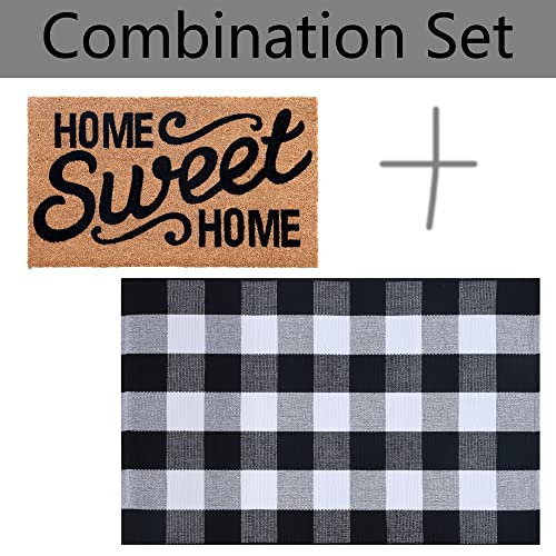 Homydecor Coco Coir Welcome Mat + Buffalo Plaid Rug Combo - Image 3