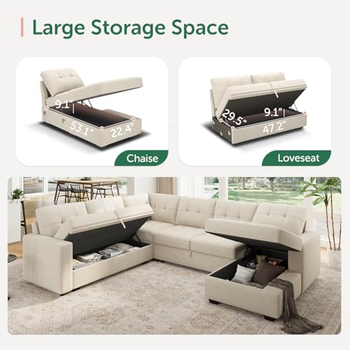 HONBAY Sleeper Sectional Sofa With Storage Chaise - Image 3