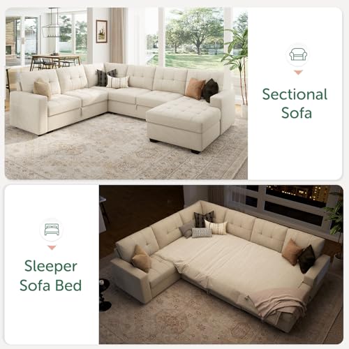 HONBAY Sleeper Sectional Sofa With Storage Chaise - Image 5