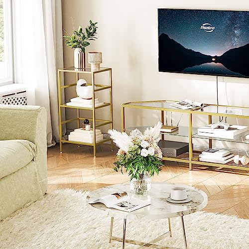 HOOBRO 3-Tier Tempered Glass Bookcase, Gold - Image 4
