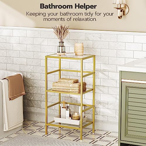 HOOBRO 3-Tier Tempered Glass Bookcase, Gold - Image 5