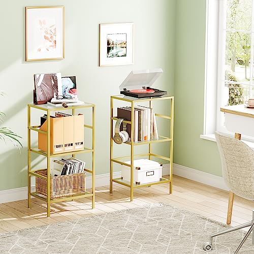 HOOBRO 3-Tier Tempered Glass Bookcase, Gold - Image 2