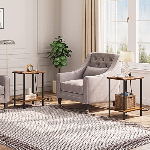 HOOBRO Side/End Table With Charging Station, Set Of 2 - Image 2